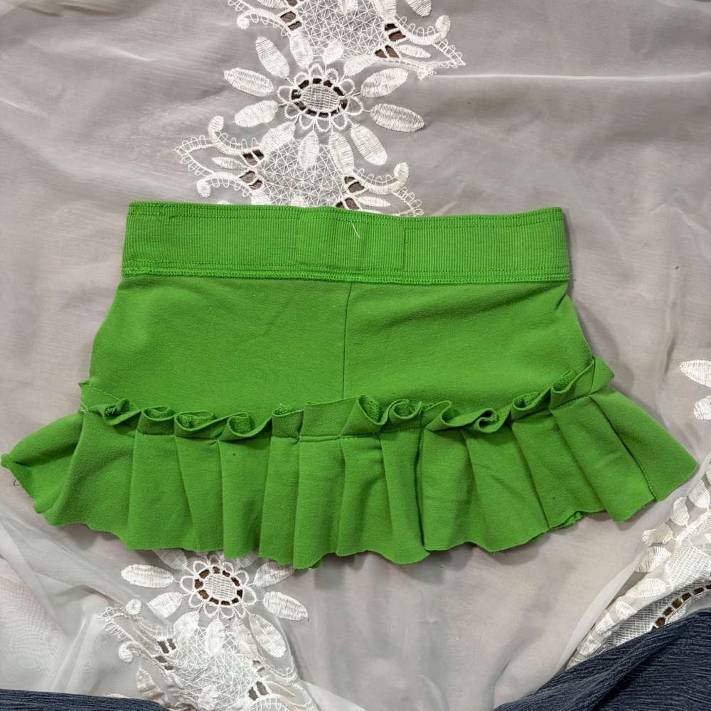 Y2K RARE Abercrombie Green Ruffle Mini Skirt Sweatshirt Material Drawstring - Picture 4 of 8